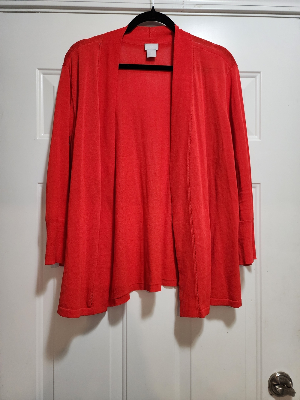 Chico's Red Open Front Cardigan Size 3 XL Long Sleeve Lightweight Knit